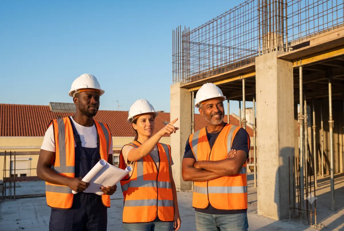 Travailleurs de la construction sur un chantier au Portugal — Inspiração Evidente