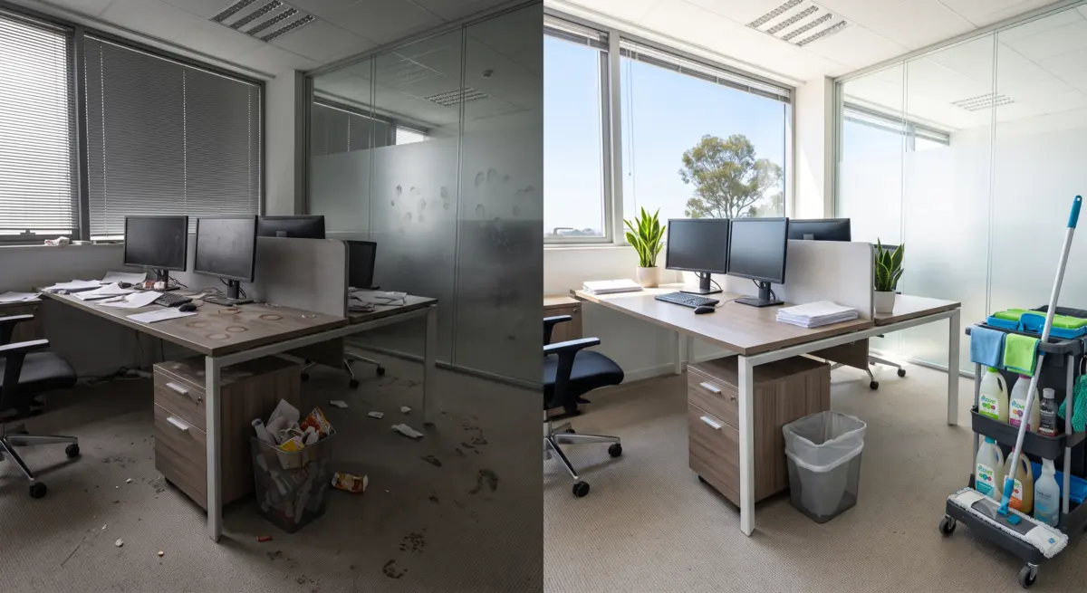 Transformation d'un bureau avant et après nettoyage professionnel