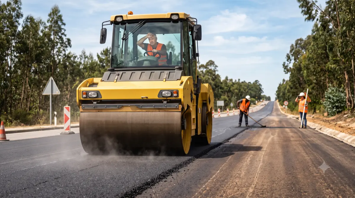 Rouleau compresseur sur un chantier routier
