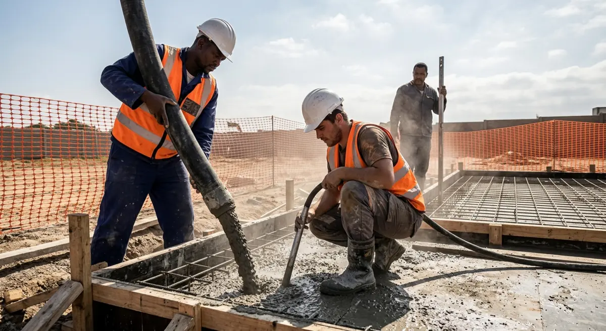 Coulage de béton sur un chantier résidentiel
