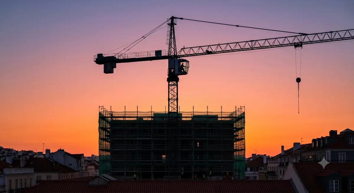 Grue à tour contre un ciel de coucher de soleil