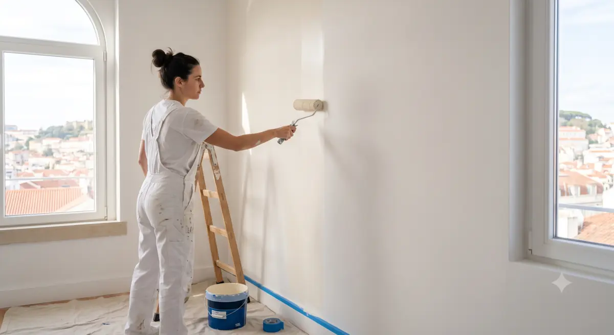 Peintre professionnelle appliquant de la peinture sur un mur