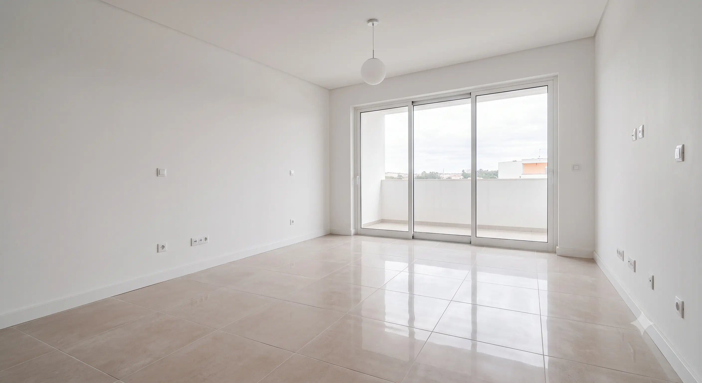O mesmo apartamento após limpeza profissional: impecável, chão brilhante, janelas limpas, pronto a habitar