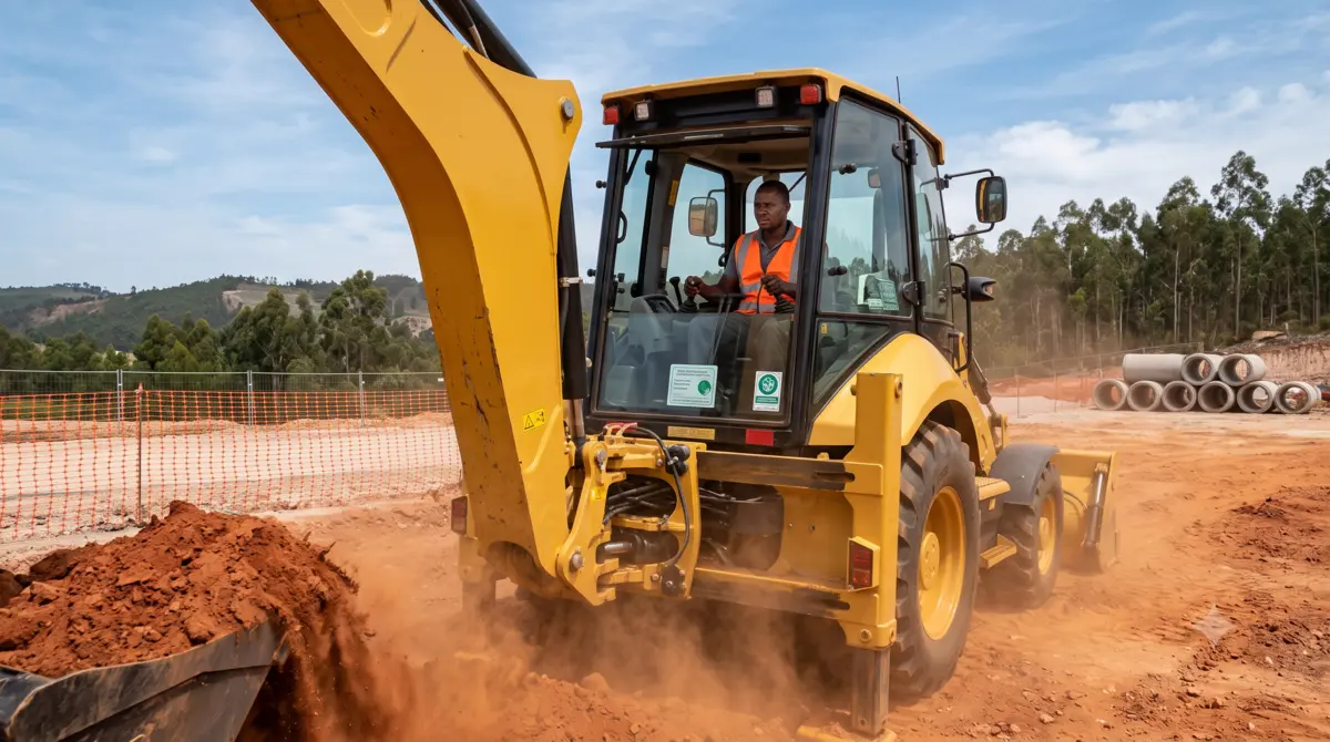 Rétrocaveuse en opération sur un chantier portugais